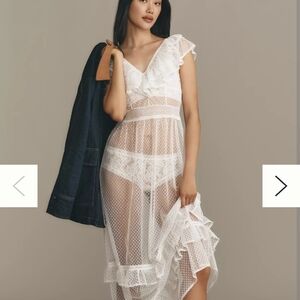 Anthropologie Sheer White Lace Chemise